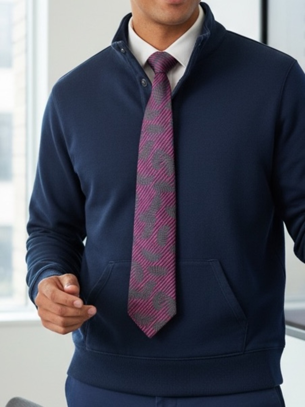 Thomas Pink Purple and Gray Patterned Silk Tie